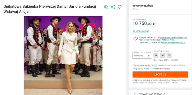 Marta Nawrocka wystawiła sukienkę na licytację