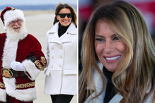 Elegancka Melania Trump u boku Mikołaja rozdaje prezenty najmłodszym