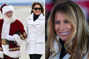 Elegancka Melania Trump u boku Mikołaja rozdaje prezenty najmłodszym