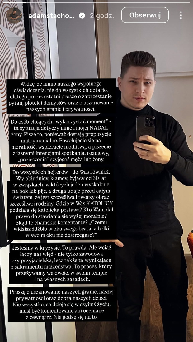 Adam Stachowiak wydał oświadczenie fot. Instagram @adamstachowiakofficial