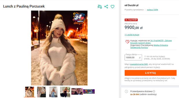 Aukcja WOŚP Pauliny Porzucek