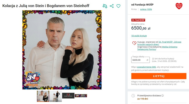 Aukcja Julii von Stein dla WOŚP