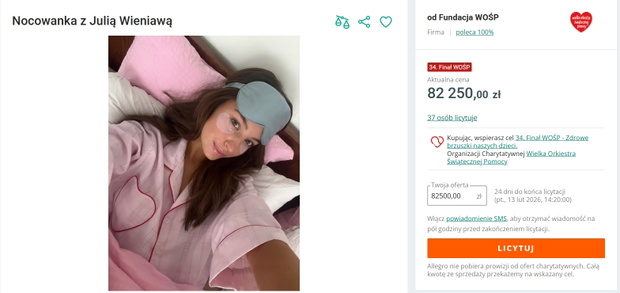 Aukcja Julii Wieniawy WOŚP