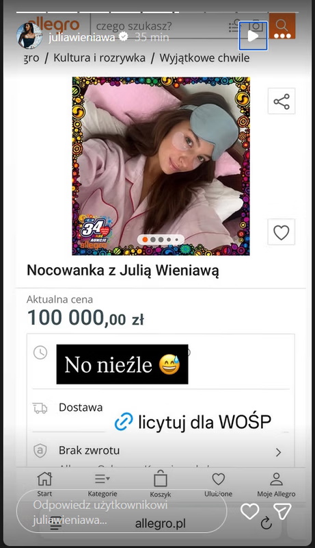 Julia Wieniawa WOŚP: nocowanka przebija rekord licytacji
