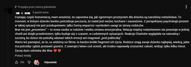 Komentarz pod nowym filmem Andziaks
