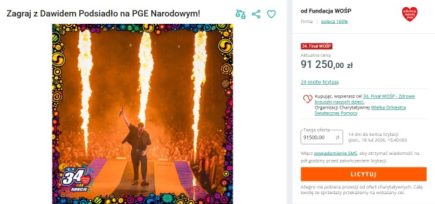 Aukcja WOŚP Dawida Podsiadło