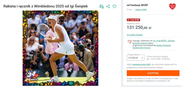 Aukcja WOŚP Igi Świątek