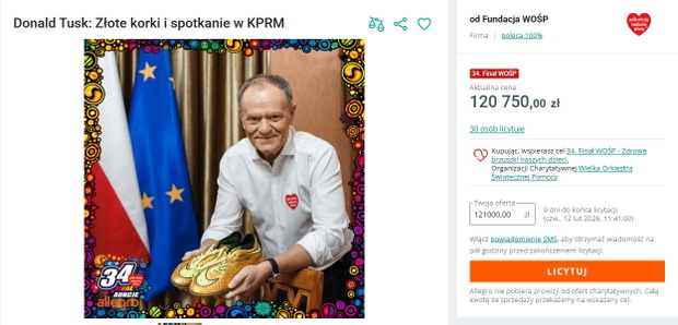 Aukcja WOŚP Donalda Tuska