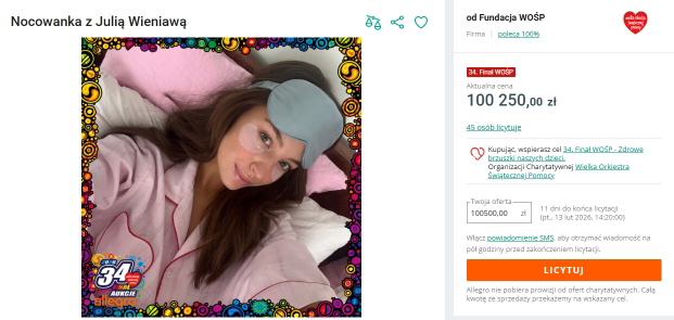 Aukcja WOŚP Julii Wieniawy