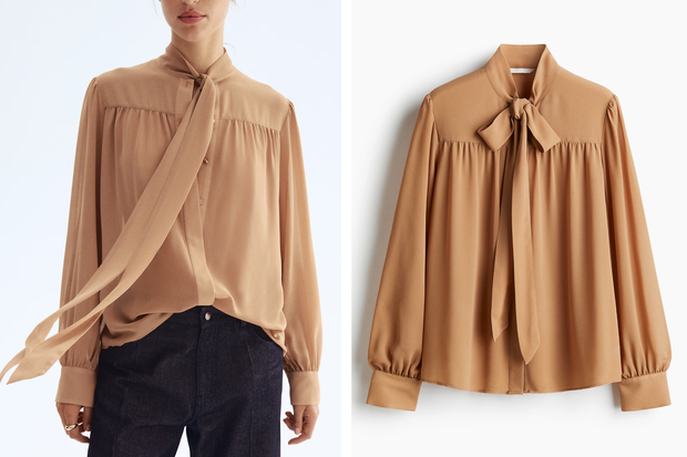 Modna bluzka w stylu księżnej Kate i królowej Letycji z wiązaniem przy szyi typu lavallière z H&amp;M za 87,99 złotych