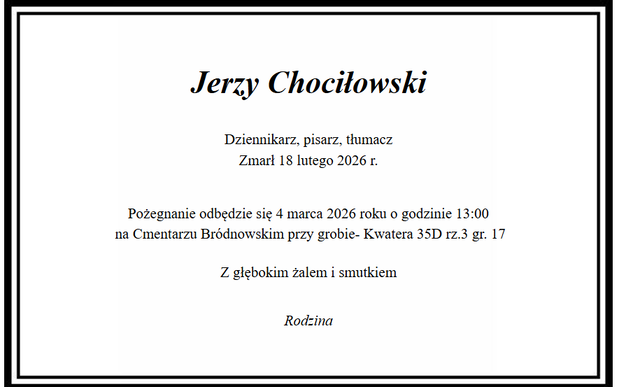 Nie żyje Jerzy Chociłowski