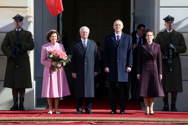 Marta Nawrocka i Karol Nawrocki podczas wizyty króla Karola XVI Gustawa i królowej Sylwii w Polsce
