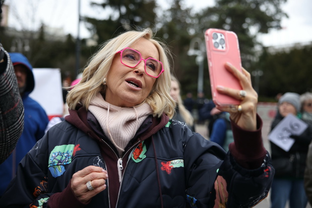 Agata Młynarska na proteście ws. zwierząt w Warszawie, marzec 2026