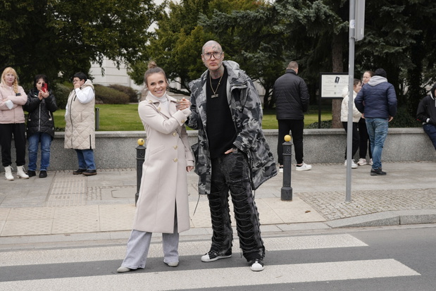Edyta Herbuś i Damian Zduńczyk na proteście ws. zwierząt w Warszawie, marzec 2026