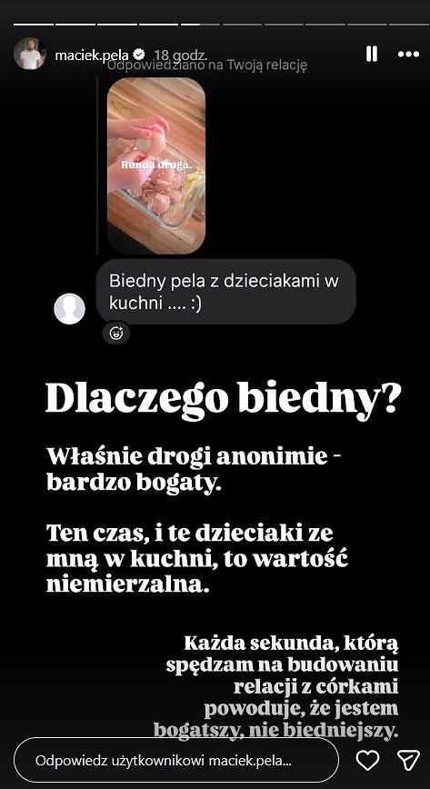 Maciej Pela odpowiedział na komentarz o córkach. Mocna riposta