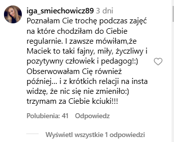 Iga ze śopw wspiera Maćka Pelę