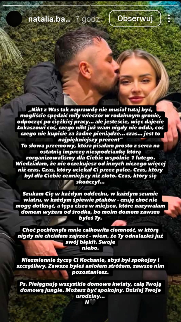 Partnerka Łukasza Litewki opublikowała poruszający wpis w dniu jego 37. urodzin