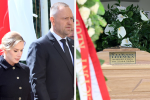 Karol i Marta Nawroccy na pogrzebie Łukasza Litewki. Pierwsza dama nie mogła powstrzymać łez