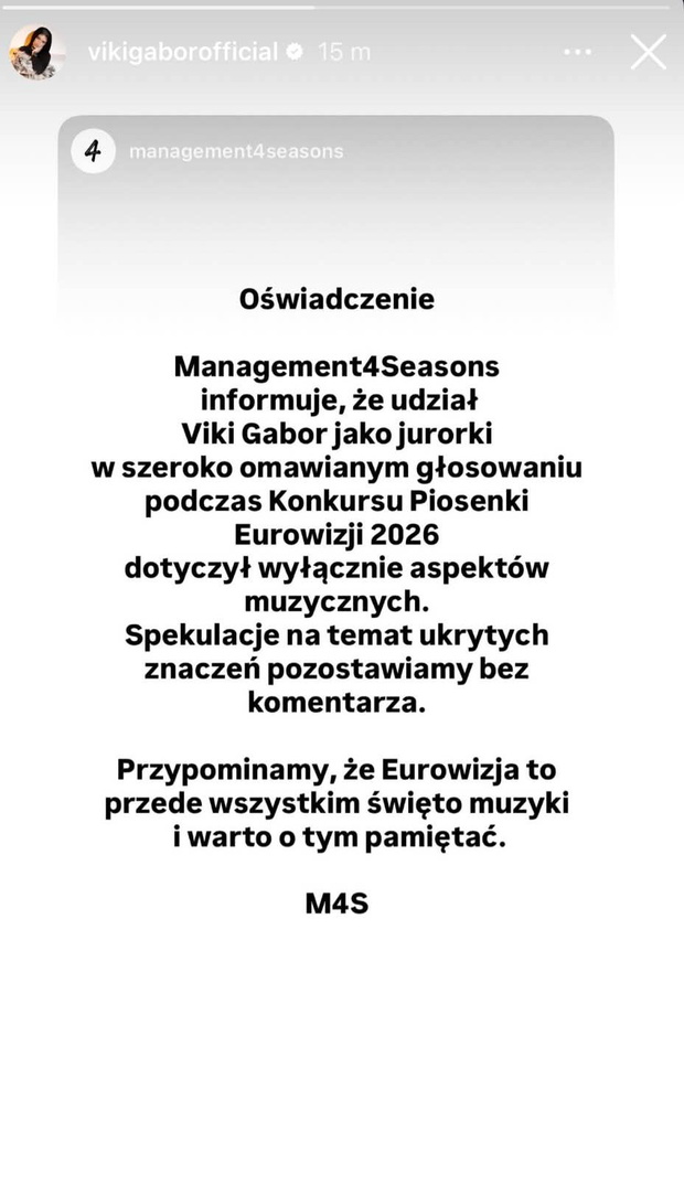 Menagment Viki Gabor wydał oświadczenie