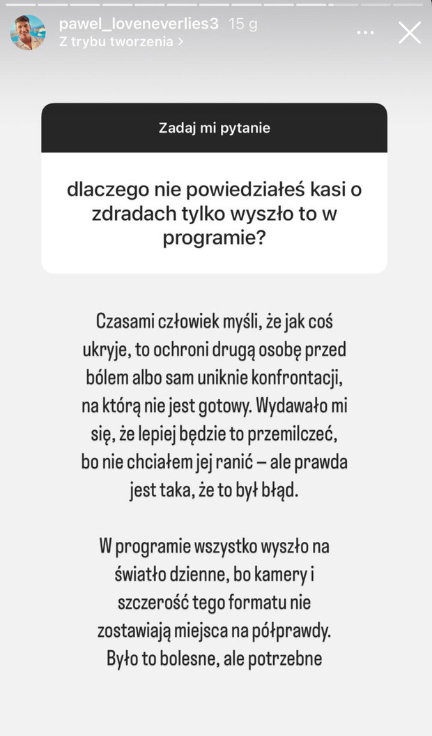 Paweł z "Love Never Lies" o tym, dlaczego nie powiedział Kasi o zdradach