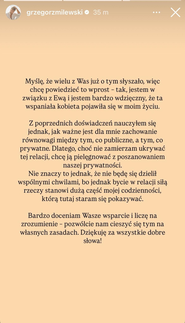 Grzegorz Milewski z "LNL" potwierdza związek z Ewą.