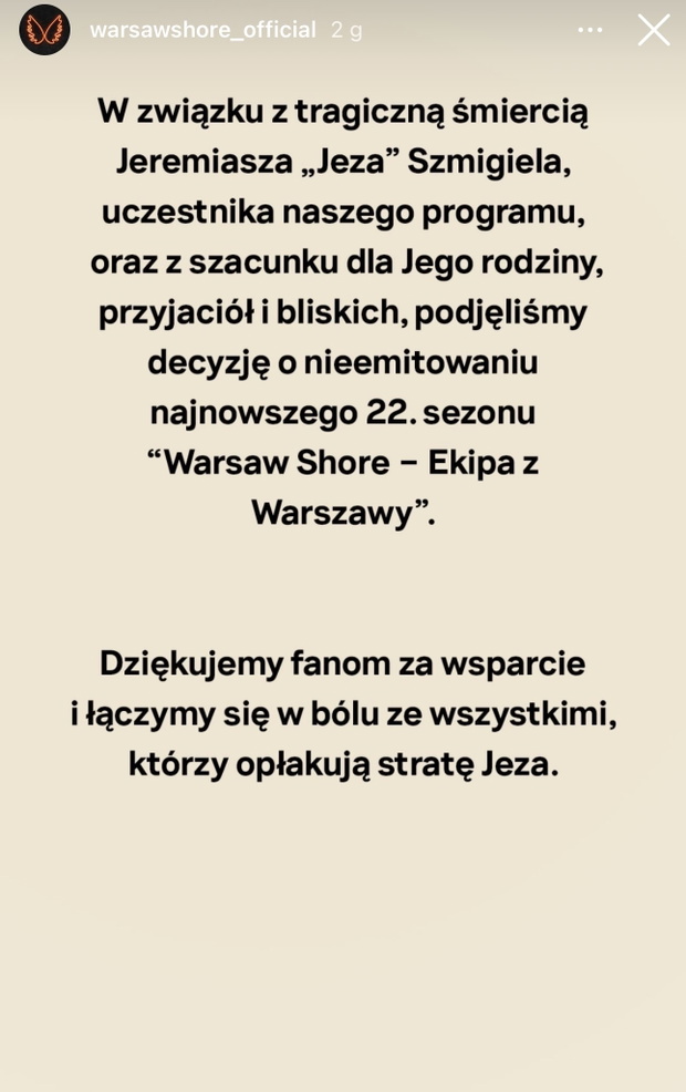 Po śmierci Jeza produkcja "Warsaw Shore" podjęła trudną decyzję. Jest oświadczenie
