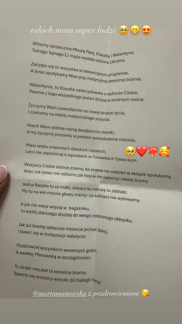 Marta Manowska wspomniana w dniu ślubu Klaudii i Valentyna z "Rolnik szuka żony"