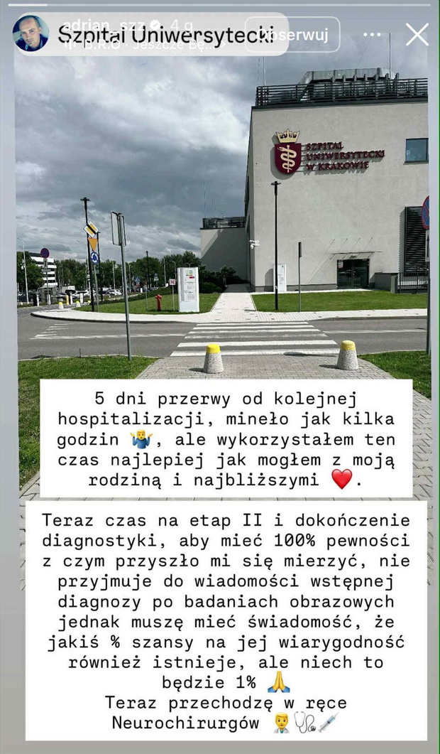 Adrian ze "ŚOPW" musiał wrócić do szpitala