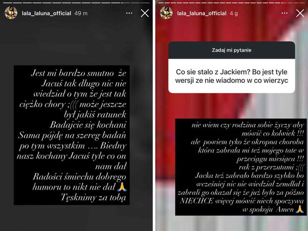 Laluna z "Królowych życia" zabrała głos ws. śmierci Jacka Wójcika