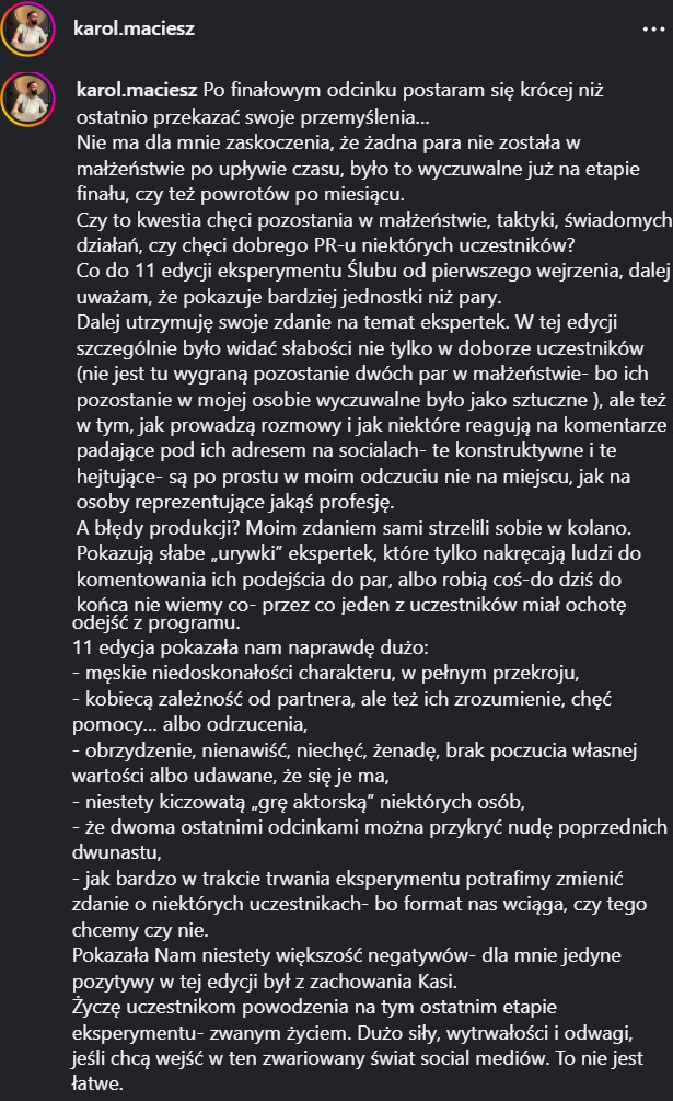 Karol ze "ŚOPW" odezwał się po finale 11. edycji