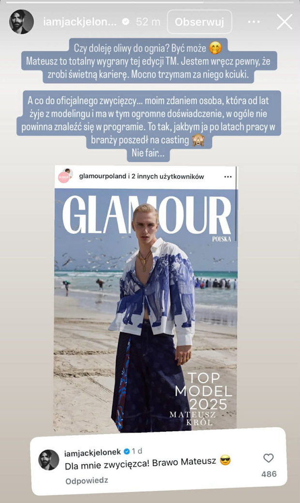 Od lat jest modelem. Jelonek nie wytrzymał po finale "Top Model"