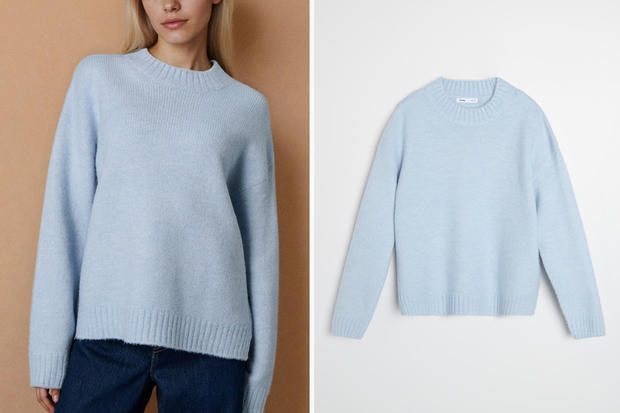 Modny sweter w kolorze "frozen winter" w stylu Magdy Mołek z Sinsay za 49,99 złotych