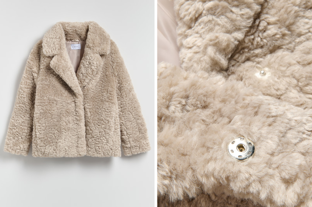 Modna kurtka "oatmeal" typu "oversize sherpa" na zimę 2026 w stylu gwiazd z Reserved za 259,99 złotych