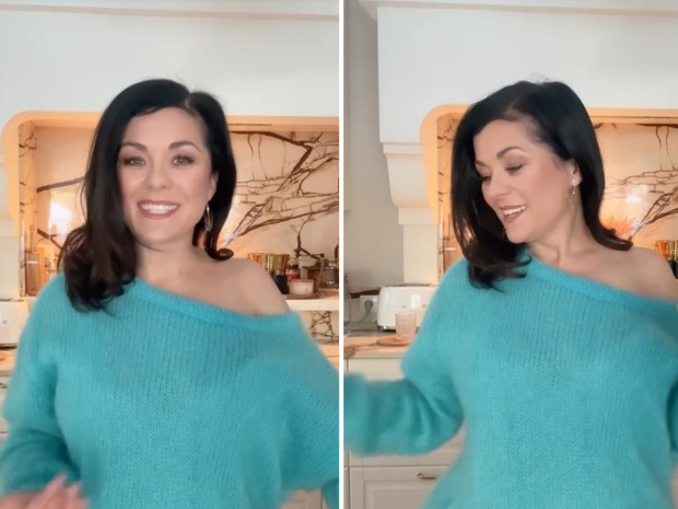 Katarzyna Cichopek w modnym swetrze "off the shoulder"