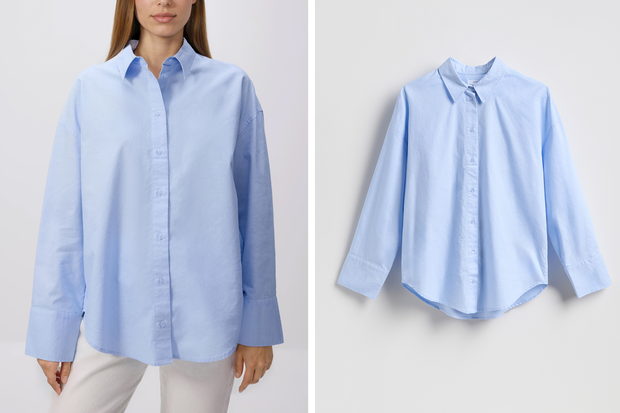 Modna koszula w kolorze "Pale Cerulean" w stylu królowej Letycji z Reserved za 99,99 złotych