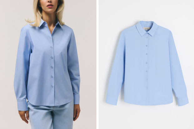 Modna koszula w kolorze "Pale Cerulean" w stylu królowej Letycji z Diverse za 69,99, złotych