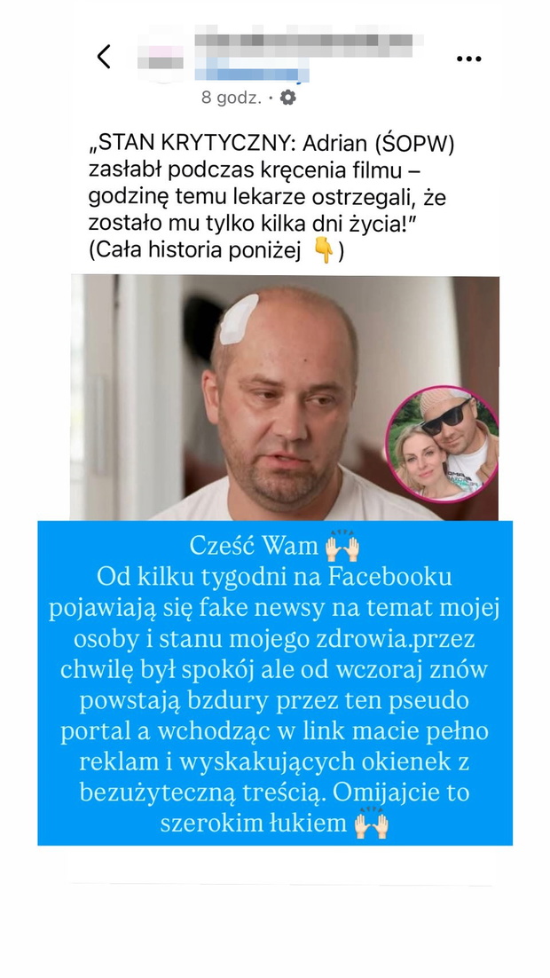 Adrian ze "Ślubu od pierwszego wejrzenia" dementuje nieprawdziwe informacje ws. swojego zdrowia