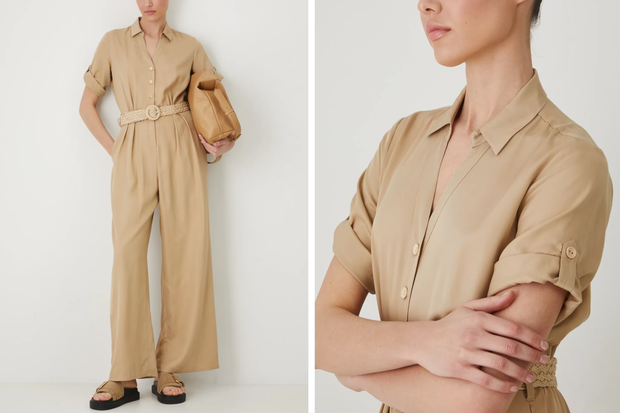 Modny kombinezon "sand utility jumpsuit" w stylu Małgorzaty Sochy z Medicine za 109,90 złotych
