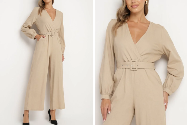 Modny kombinezon "sand utility jumpsuit" w stylu Małgorzaty Sochy z Born2be za 129,99 złotych