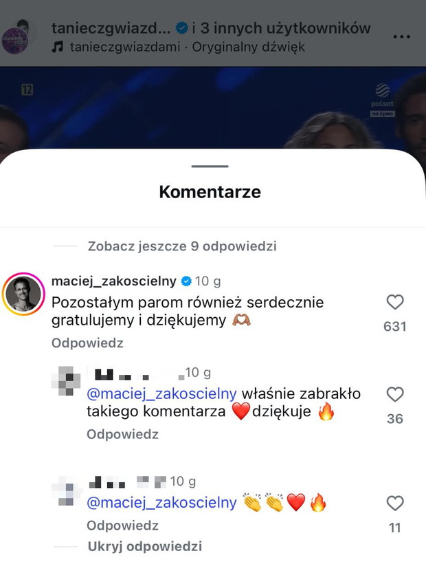 Maciej Zakościelny gratuluje finalistom "Tańca z gwiazdami"