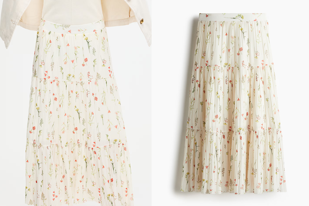 Kremowa maksi spódnica w drobne kwiaty w stylu "cottage core" z H&amp;M za 69,99 złotych
