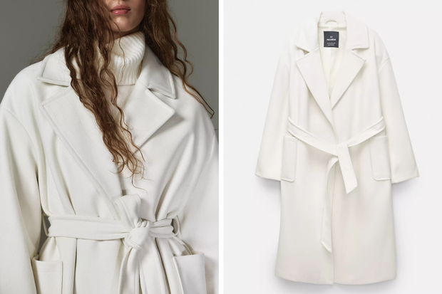Płaszcz w najmodniejszym kolorze 2026 roku "Cloud Dancer" z Pull&amp;Bear za 99,90 złotych