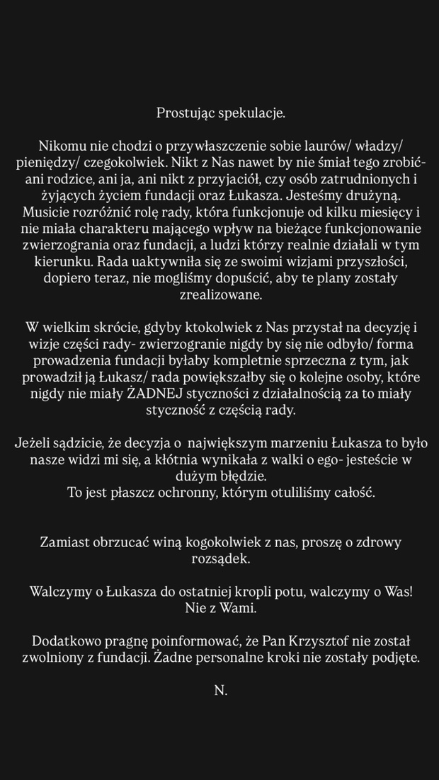 Oświadczenie Natalii Bacławskiej ws. Fundacji Łukasza Litewki