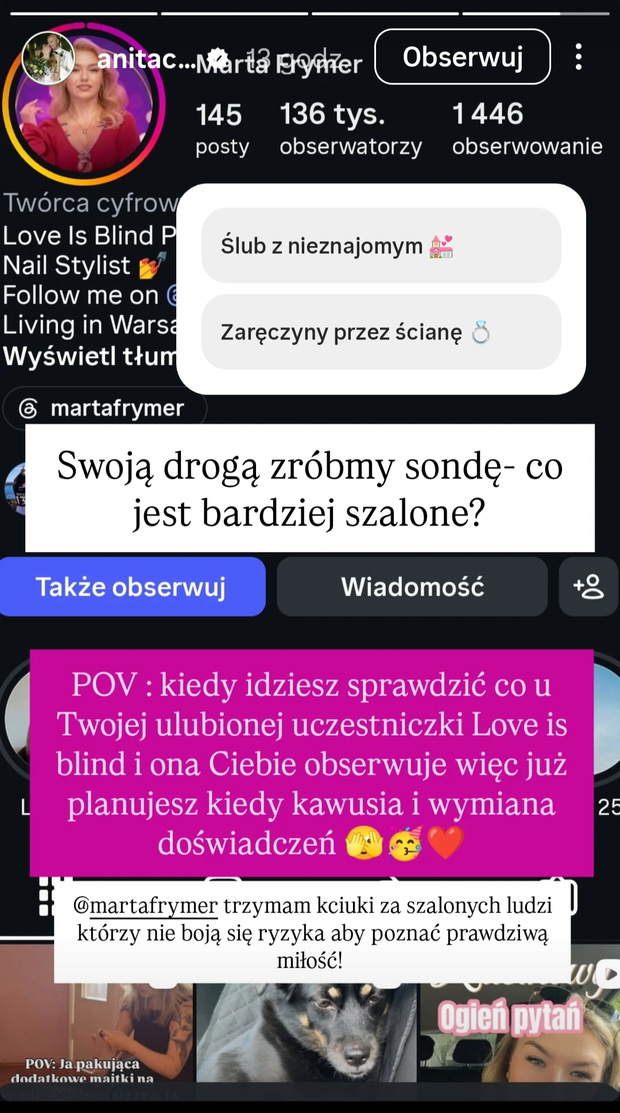 Anita ze "Ślubu od pierwszego wejrzenia" zaskoczyła wyznaniem o Marcie z "Love is Blind: Polska"