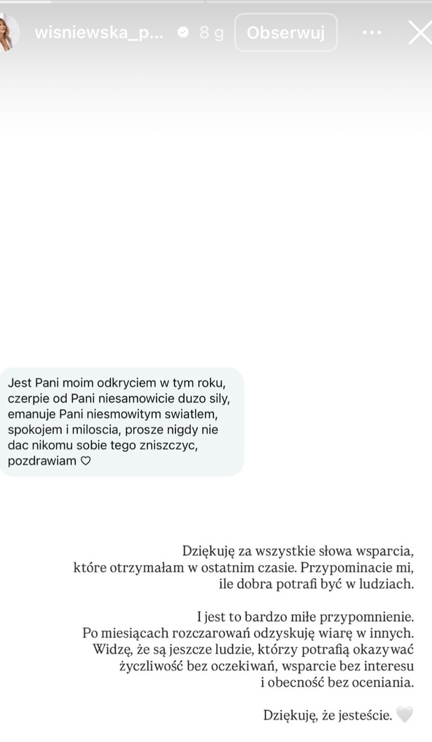 Wymowny wpis Poli Wiśniewskiej. Wspomniała o "miesiącach rozczarowań"