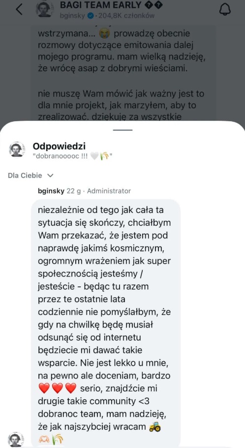 Bagi opublikował wiadomość