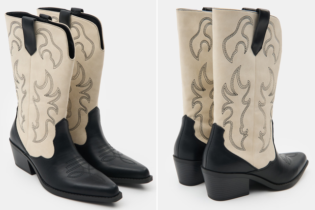 Modne kontrastowe kowbojki ''western chic'' w stylu Maliki z ''Love is Blind: Polska'' z Sinsay za 129,99 złotych