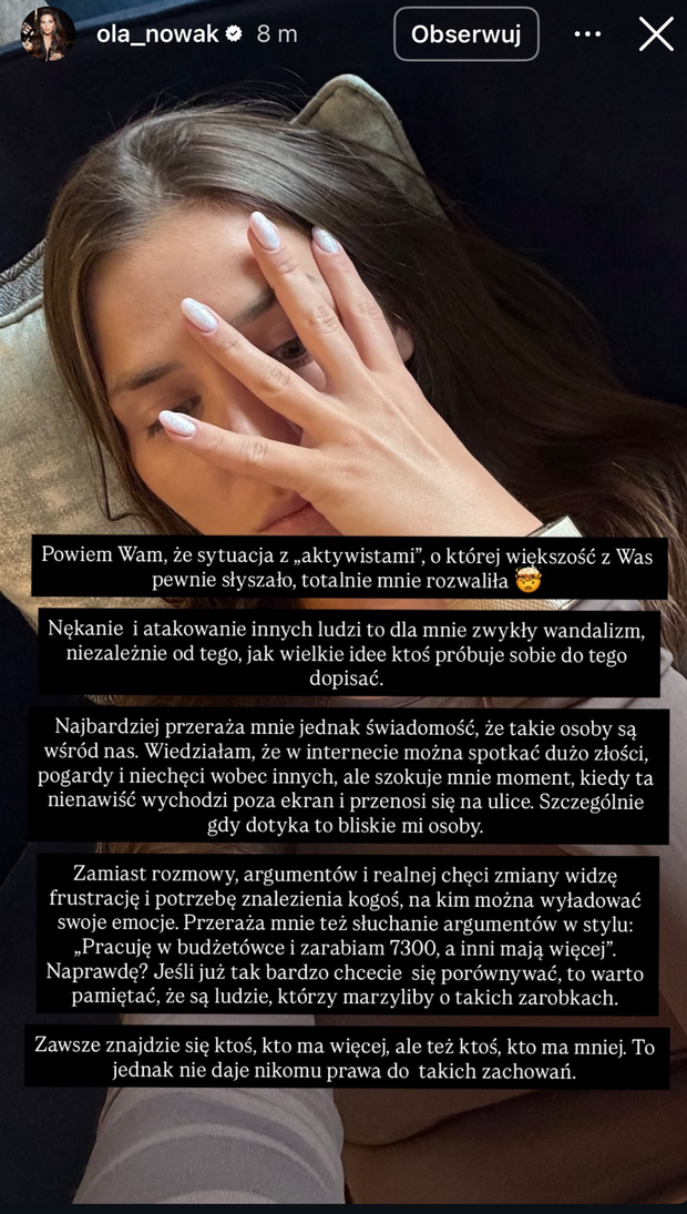 Ola Nowak komentuje działania aktywistów względem Andziaks i Małgorzaty Rozenek-Majdan