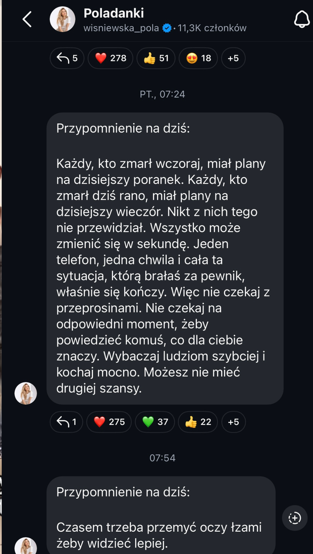 Nowy wpis Poli Wiśniewski na kanale nadawczym