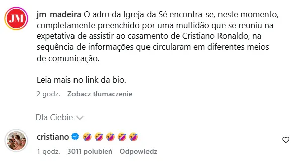 Cristiano Ronaldo komentuje zamieszanie wokół domniemanej daty swojego ślubu